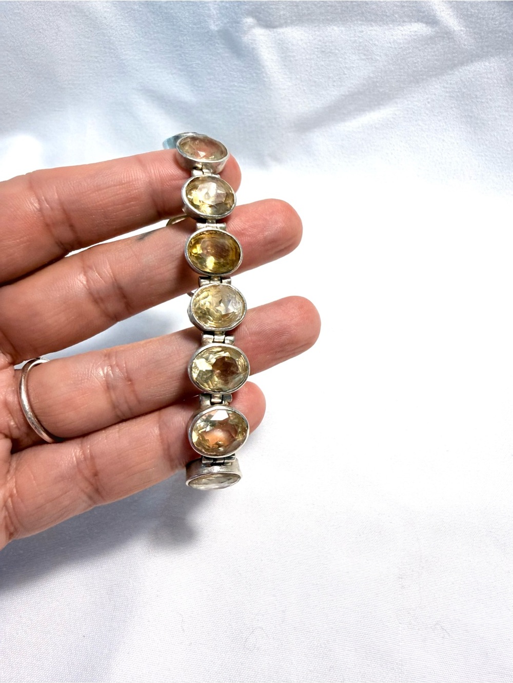Sterling Silver Citrine Station Bracelet - Yellow Gemstone